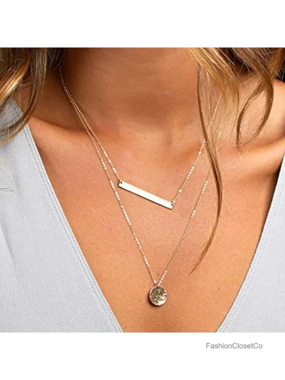 Dainty Layered Choker Necklace Set with Simulated Pearls Brass Y Pendant